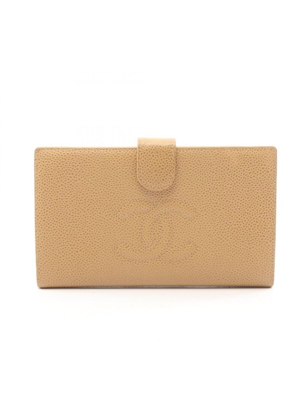 Chanel Bifold Wallet CC Logo Kiss Lock Beige Caviar Leather